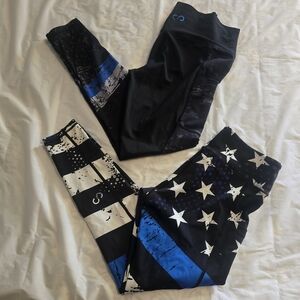 Curves N Combat Boots Womens Black and Blue Graphic Leggings Bundle Size Medium